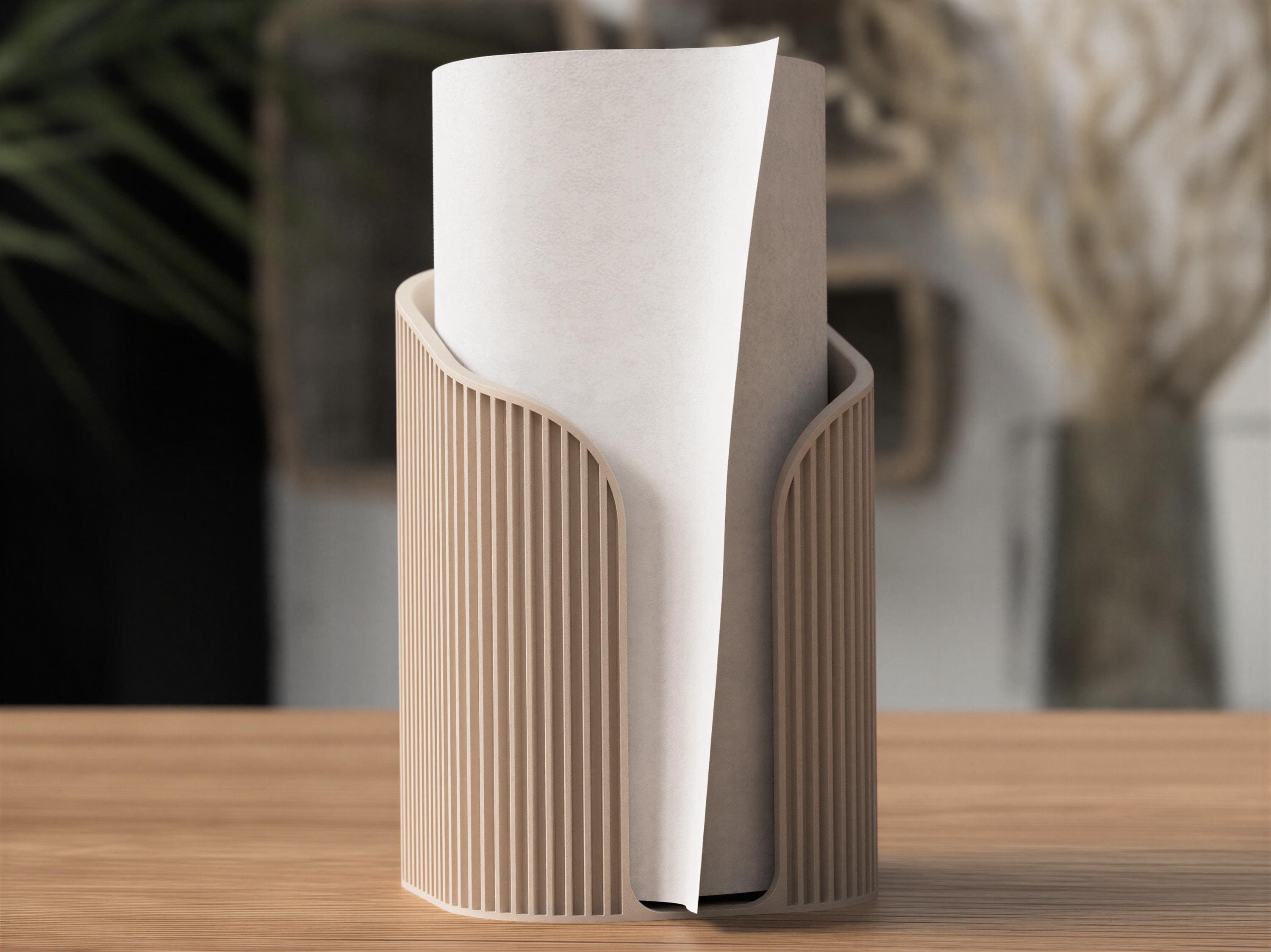 Modern Ribbed Paper Towel Holder – Minimalist Countertop Stand – Neutral Kitchen Organizer